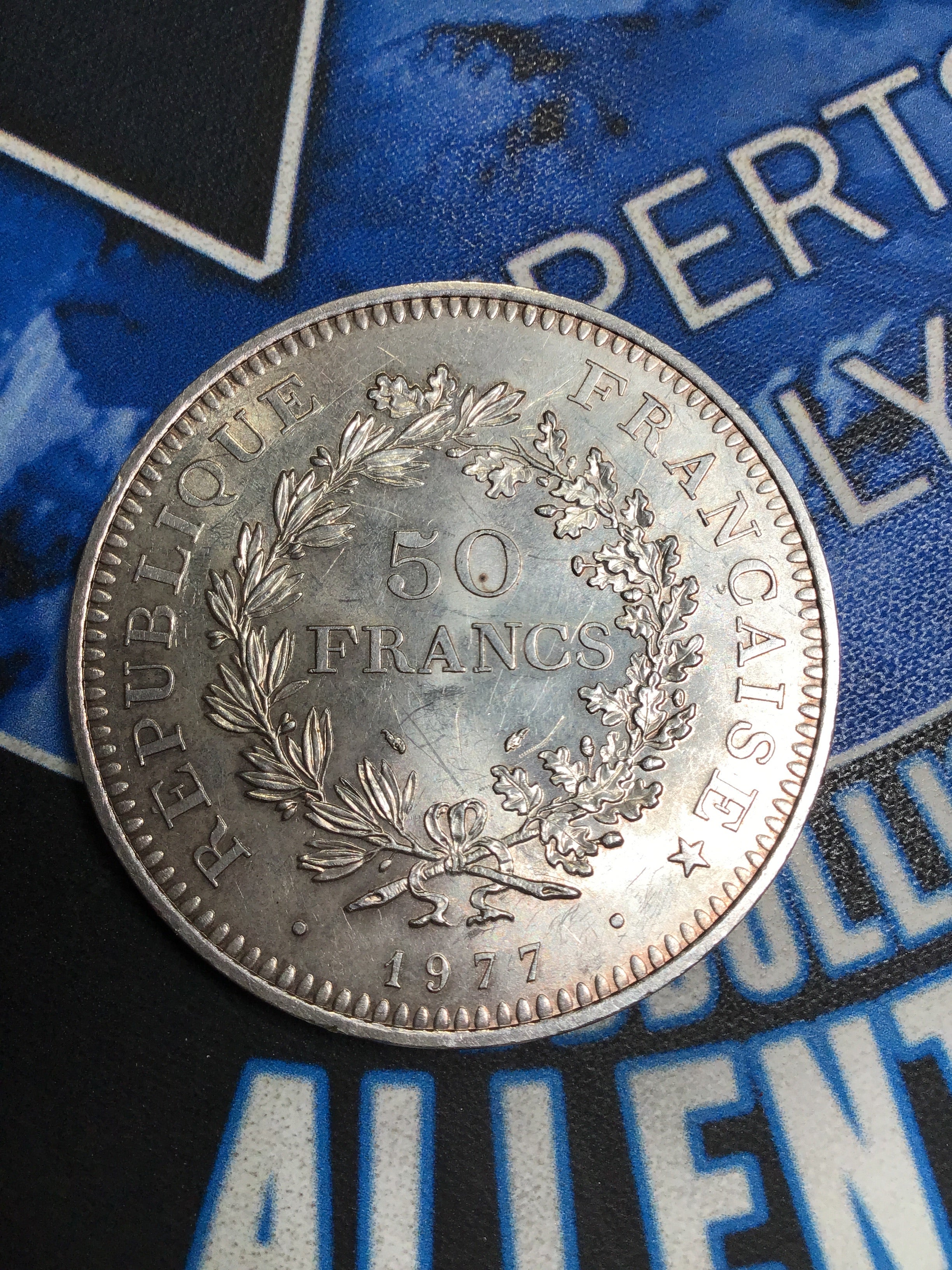 Gorgeous 1977 50 Francs - 90% Silver Coin