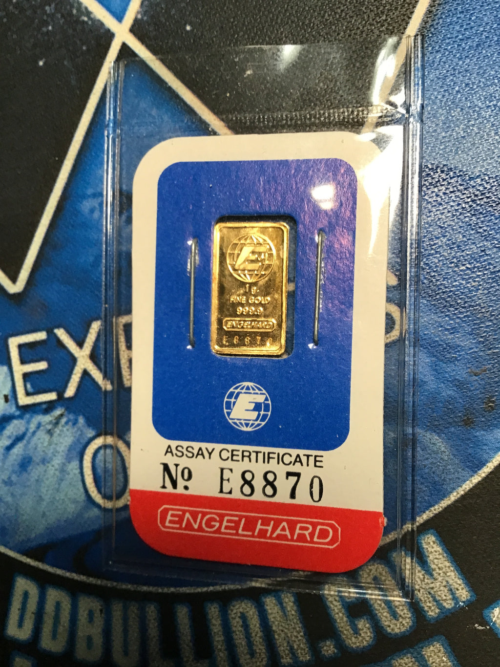 Vintage Engelhard 1 Gram 999.9 Gold Bar Assay- #E8870