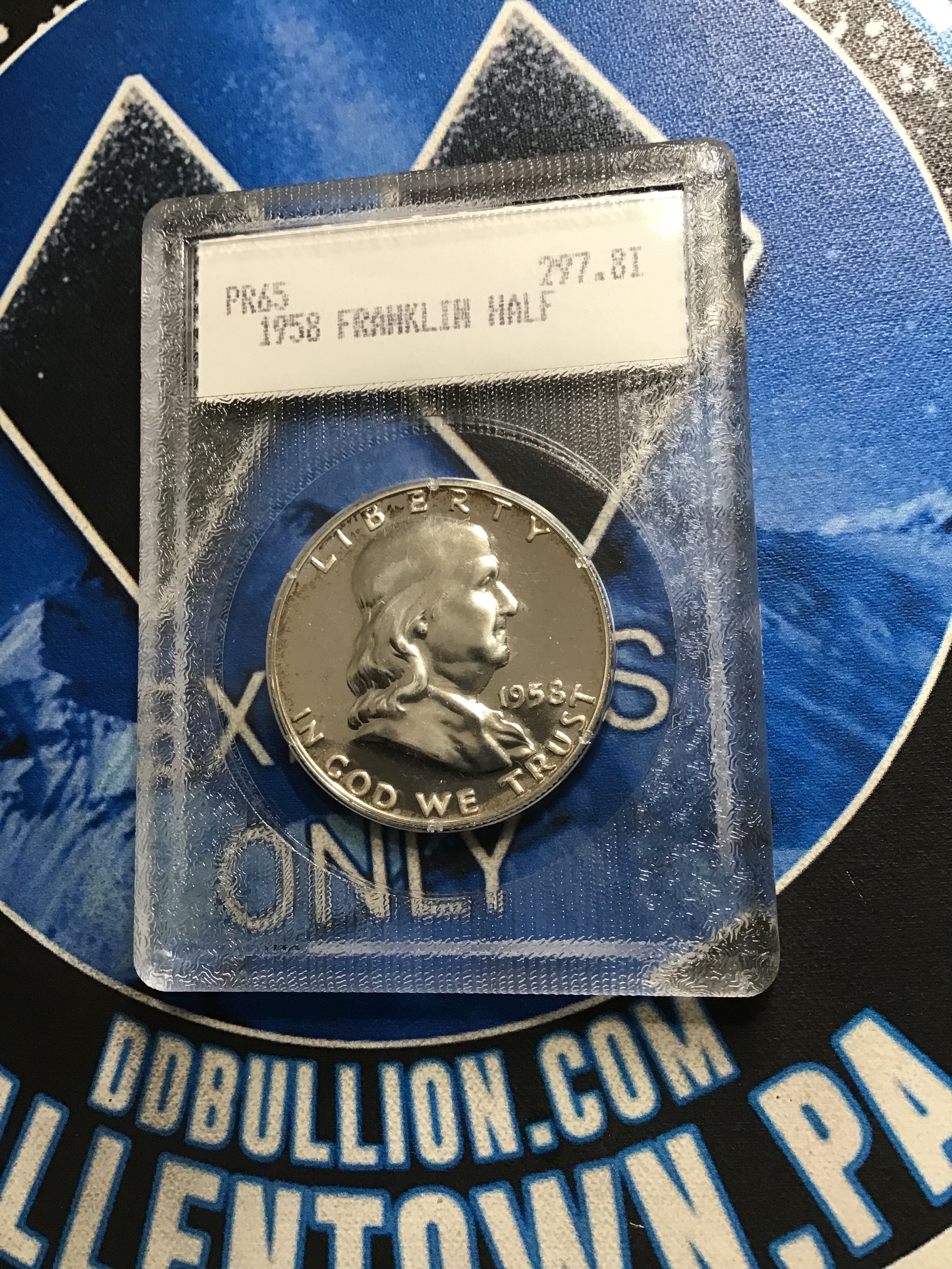 1958 PR65 Franklin Half Dollar in Blanchard Holder