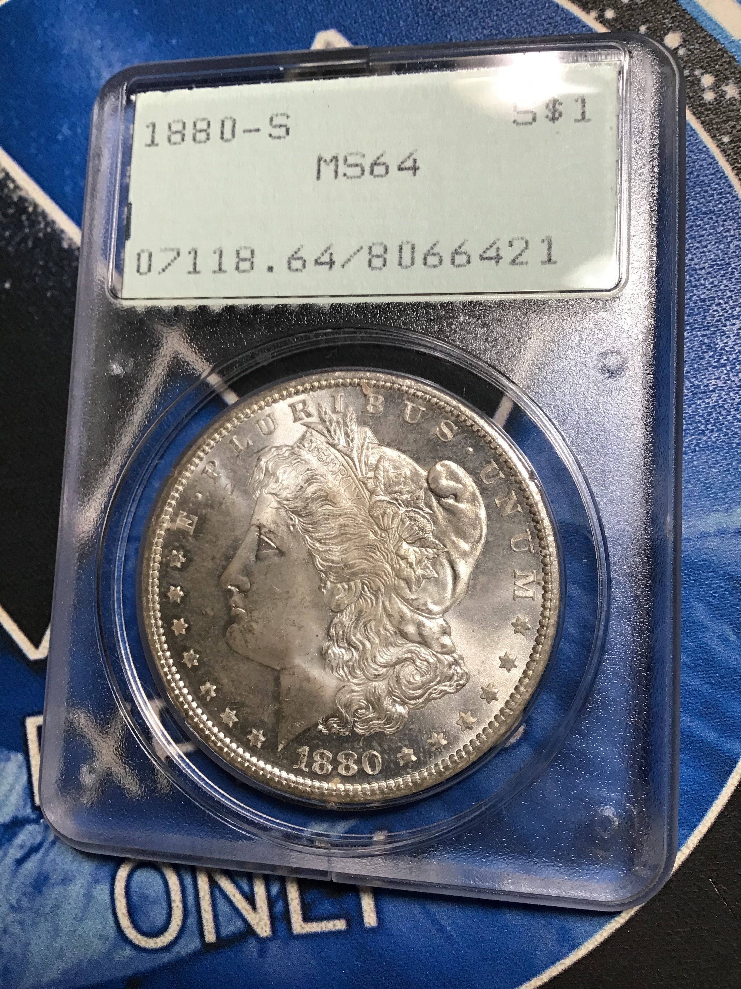 PCGS MS64 1880-S Morgan Silver Dollar- Rattler Holder