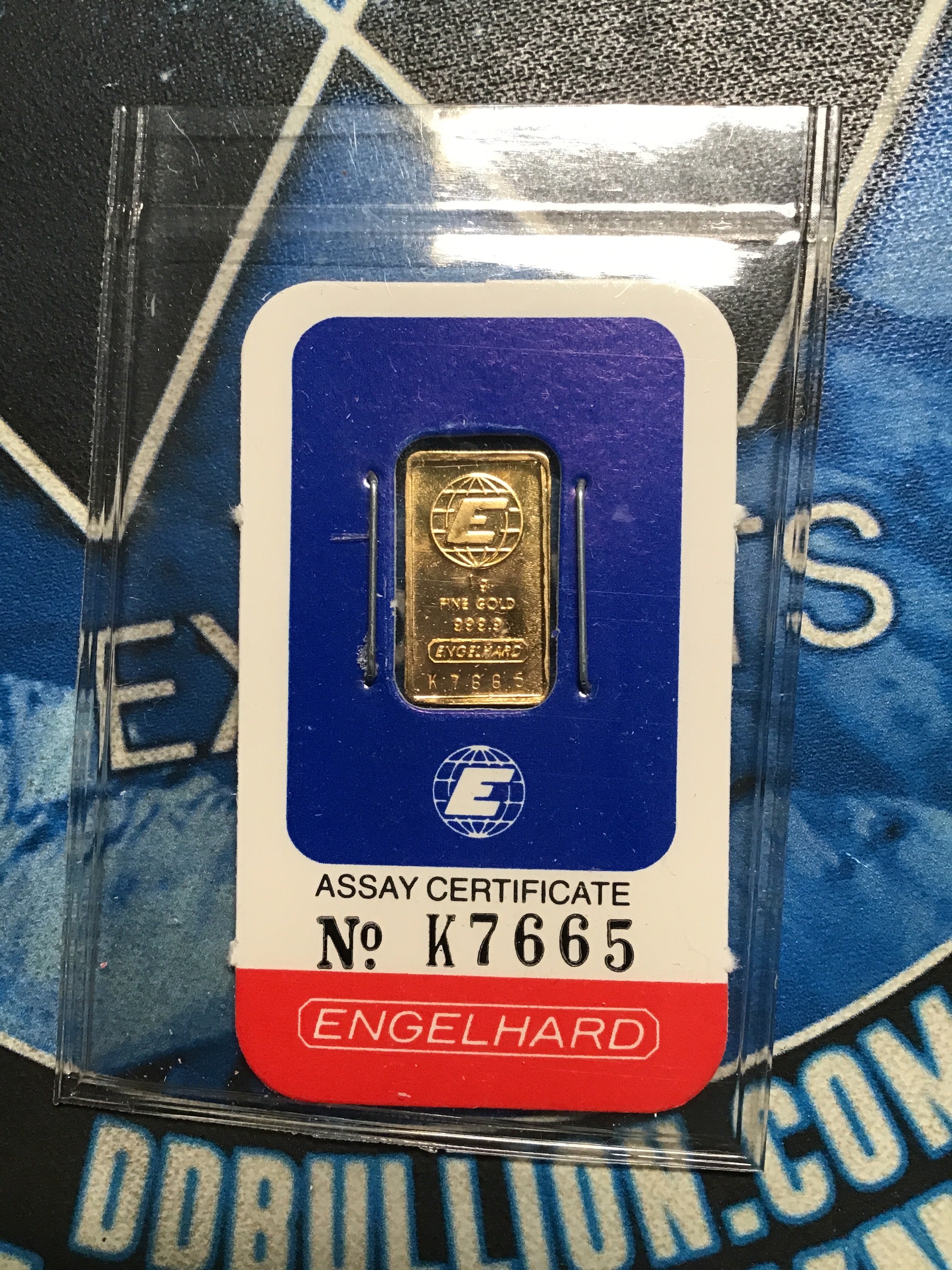 Vintage Engelhard 1 Gram 999.9 Gold Bar Assay- #K7665