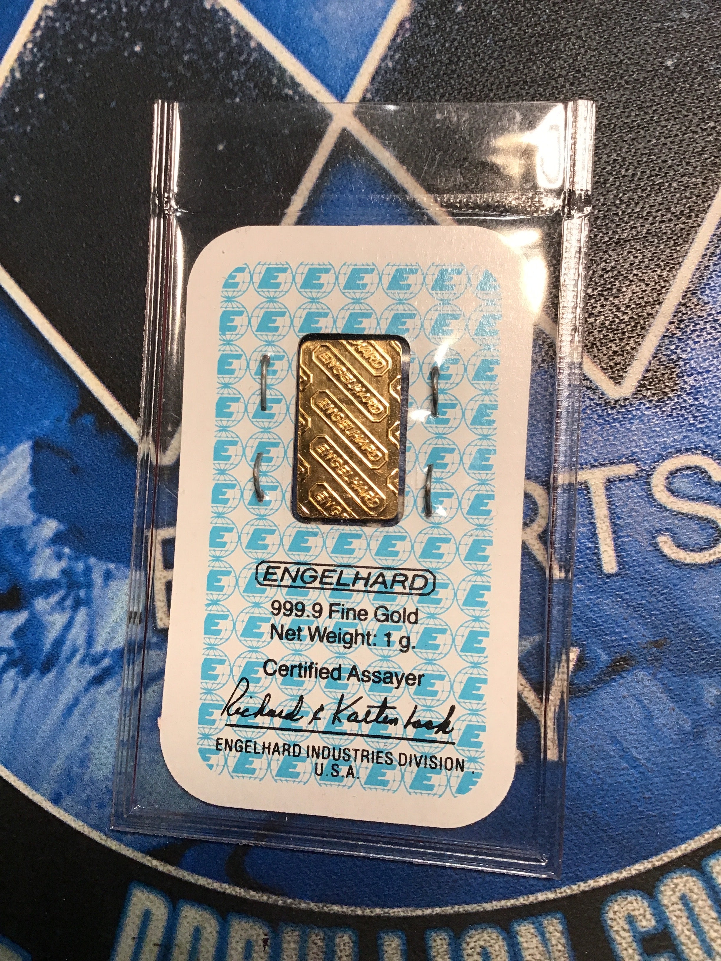 Vintage Engelhard 1 Gram 999.9 Gold Bar Assay- #E8870