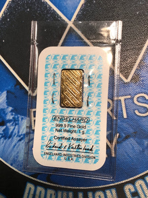 Vintage Engelhard 1 Gram 999.9 Gold Bar Assay- #E8870