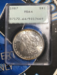 PCGS 1887 MS64 Morgan Silver Dollar-Old School Rattler Holder