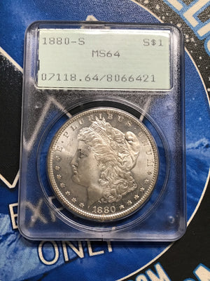 PCGS MS64 1880-S Morgan Silver Dollar- Rattler Holder