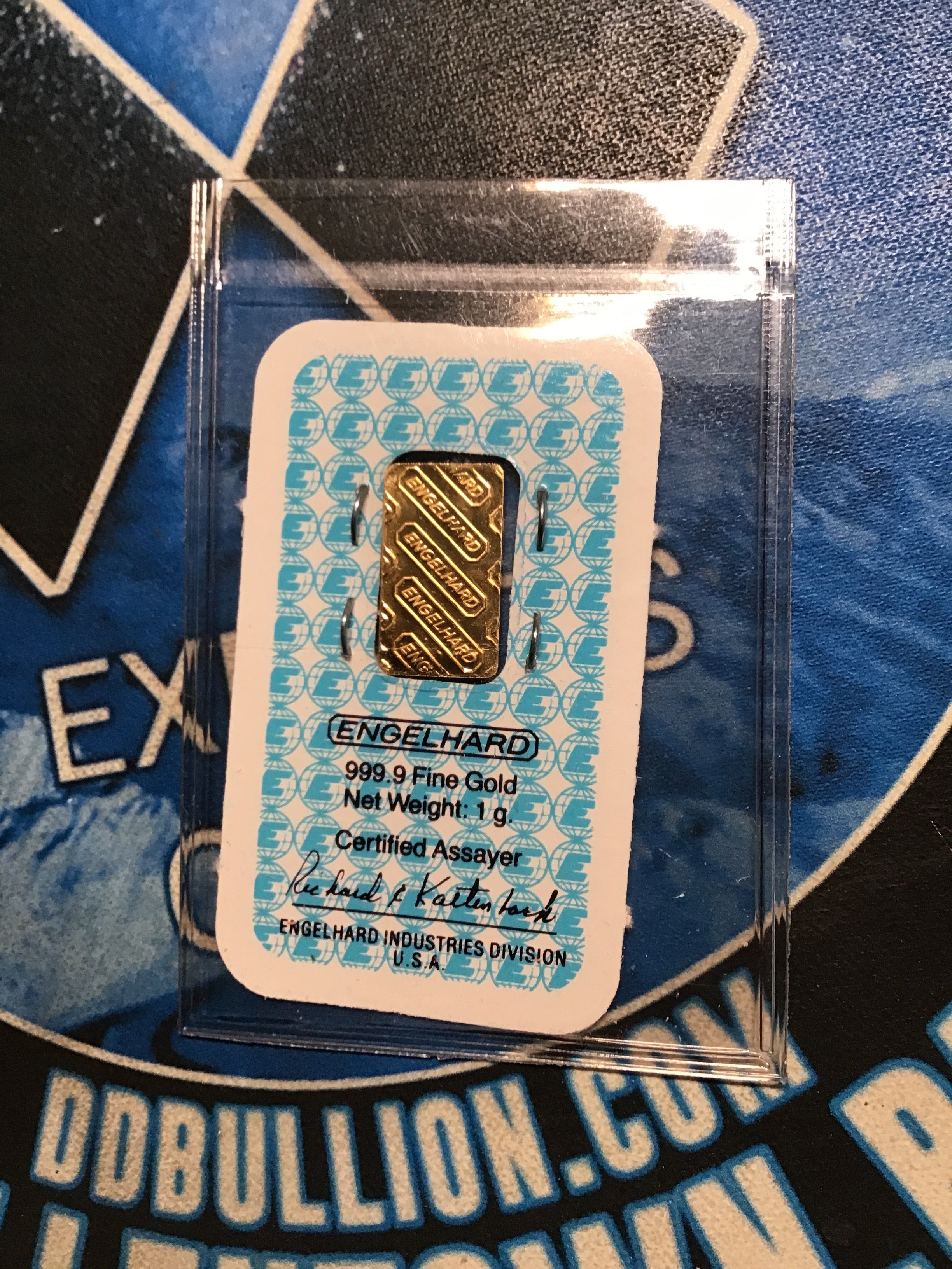 Vintage Engelhard 1 Gram 999.9 Gold Bar Assay- #K7665