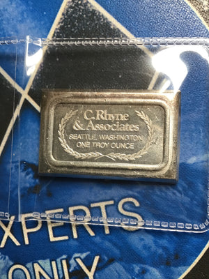 C. Rhyne & Associates USVI Ingot Co. Rare 1 Oz. Silver Bar-.999