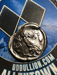 5 oz. troy Athens Athena Owl Hand Poured Silver Round- .999 FS