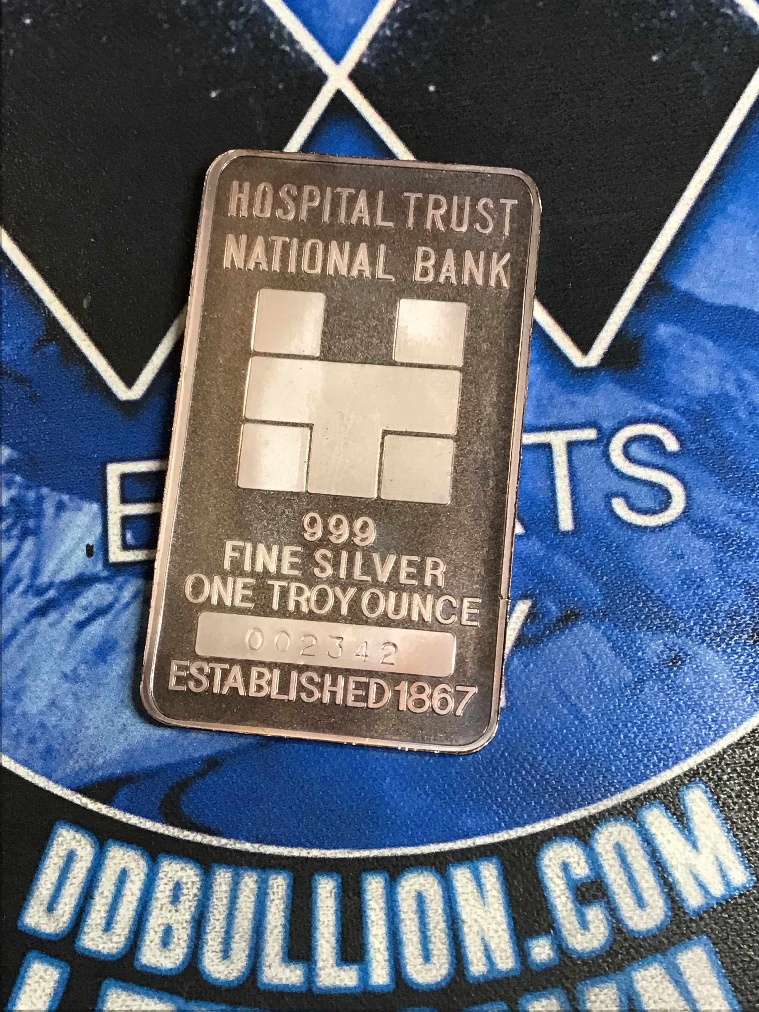 Vintage Hospital Trust National Bank  1 oz. Silver Bar - .999 FS