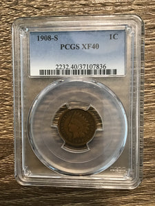 PCGS XF-40 1908-S Indian Head Cent Key Date
