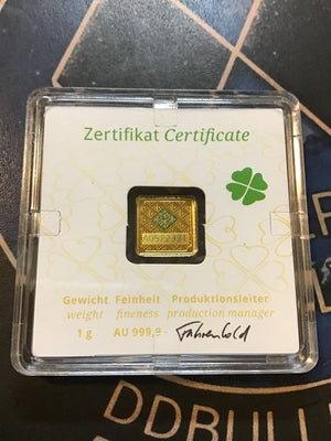 1 gram Geiger Edelmetalle Sealed Fractional Gold Assay-Shamrock