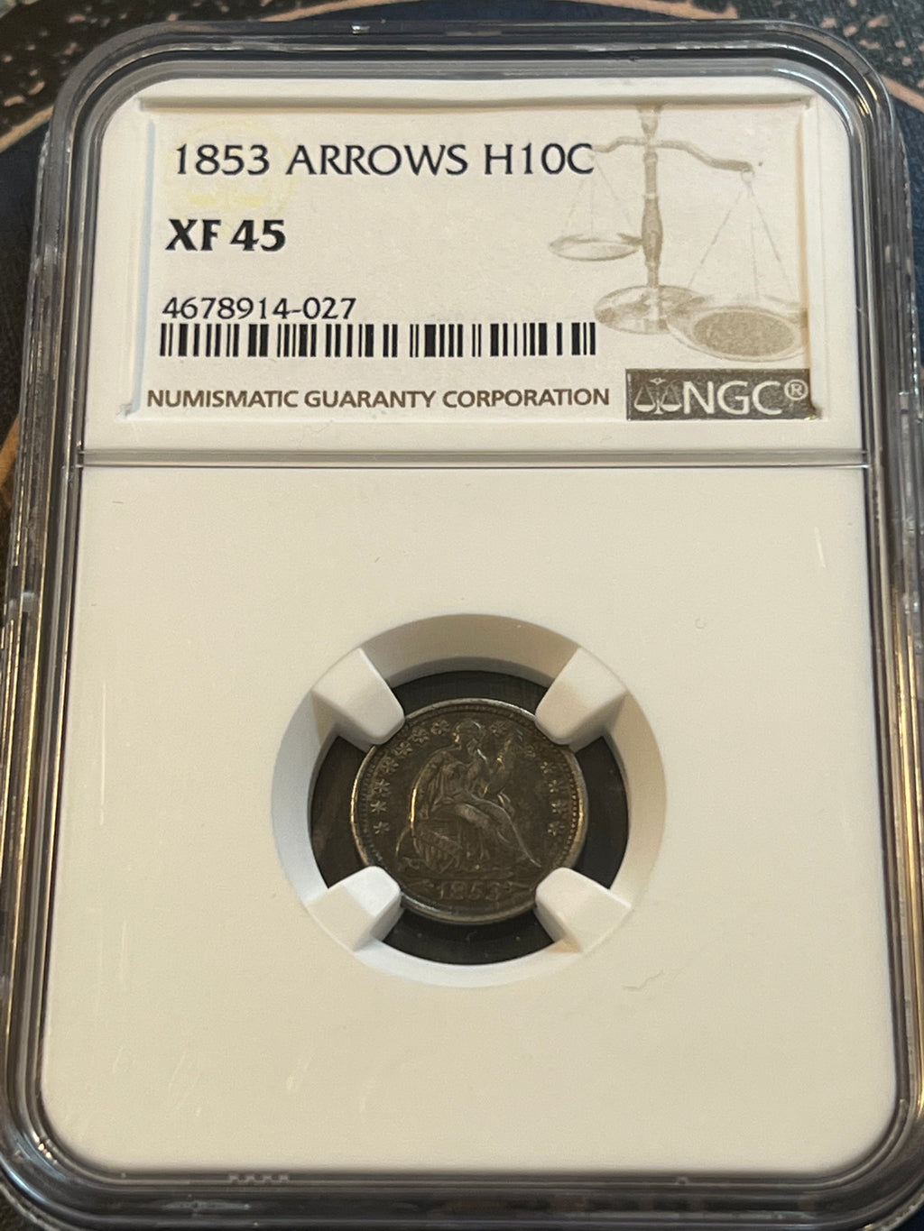 NGC Graded XF45 1853 Arrows Half Dime