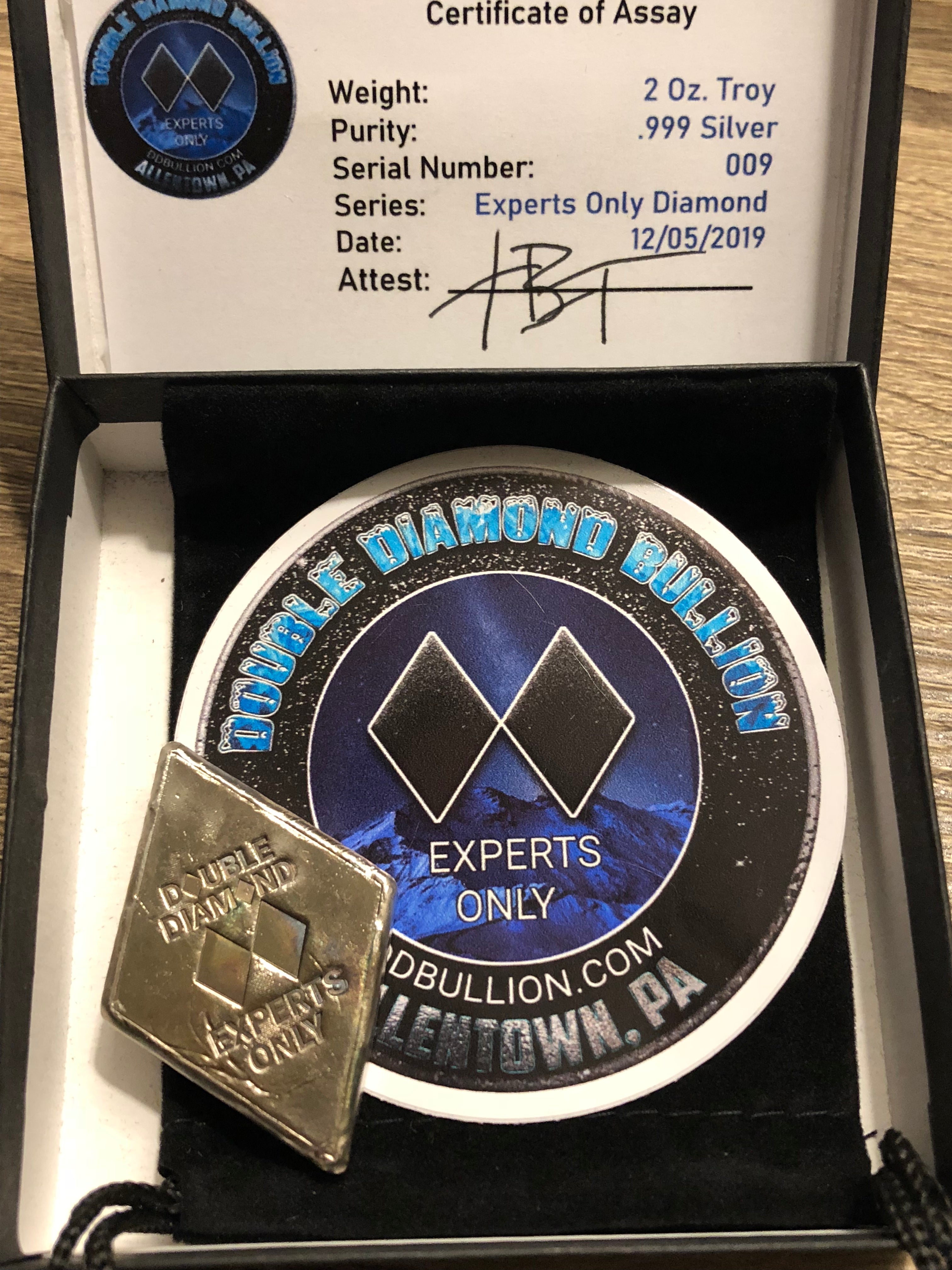 Double Diamond Bullion “Experts Only” 2 oz. Diamond Bar