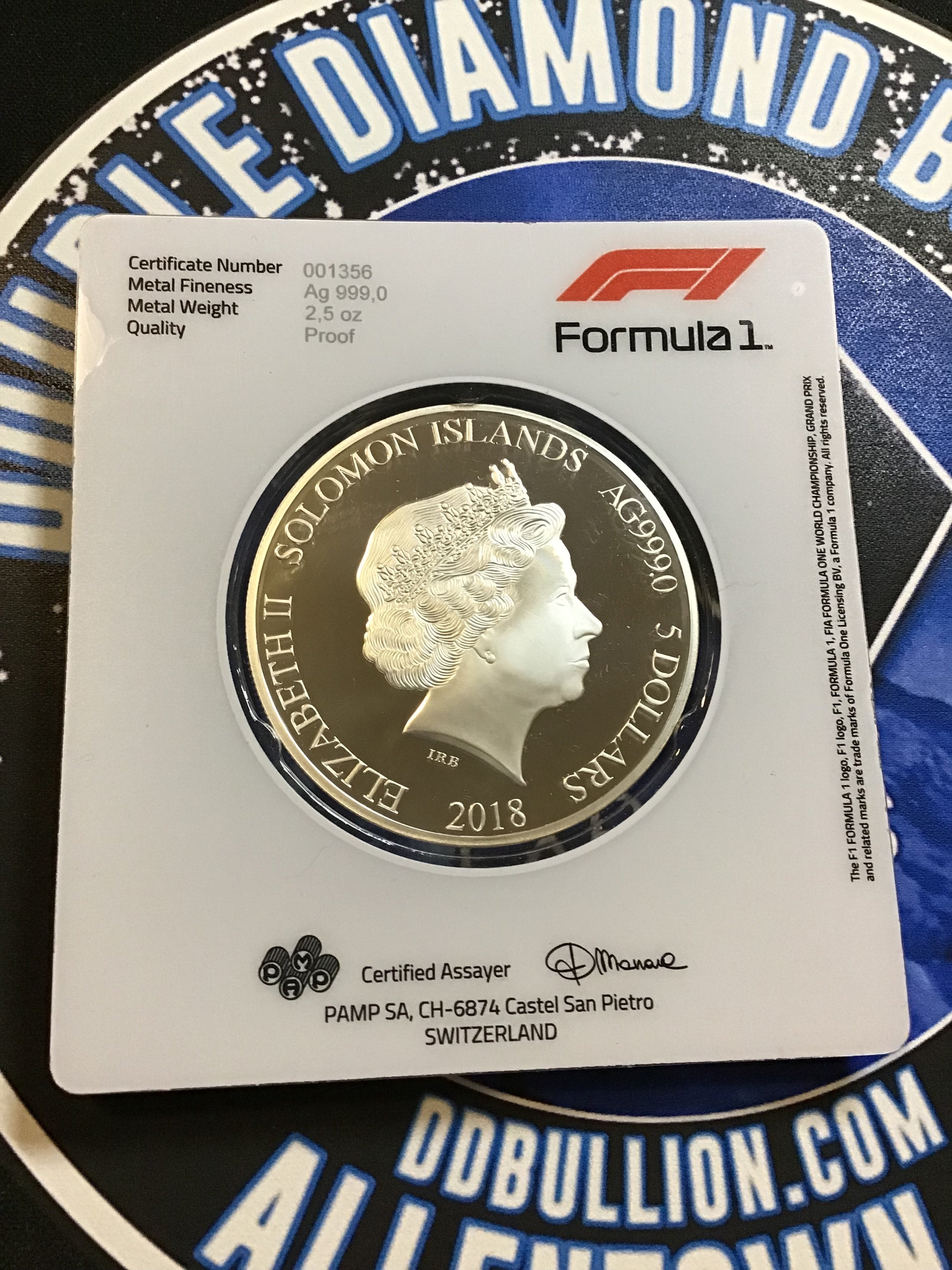 Rare Pamp 2.5 oz Proof 2018 Formula One World Championship Silver Round