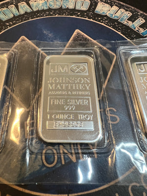Johnson Matthey 1 oz. Fine Silver Bar .999- JM Logo Reverse